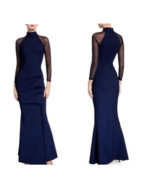 Chiara Boni La Petite Robe Maylys Mock-Neck Long-Sleeve Illusion Gown